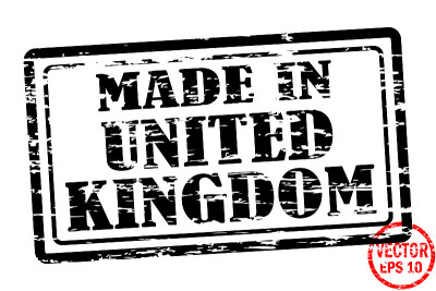 英国制造-黑色方形邮票模板，用于白色背景上的商业隔离