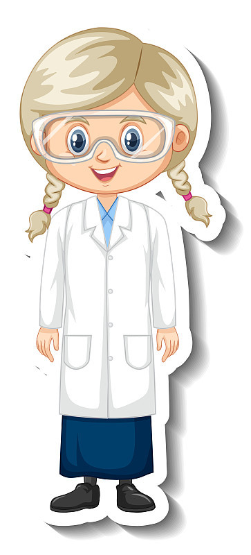 科学家女孩卡通人物贴纸
