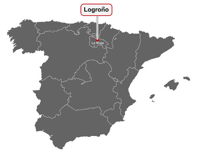 地名标志Logrono在西班牙地图