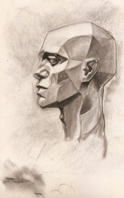 侧视图中几何头部的静物画
