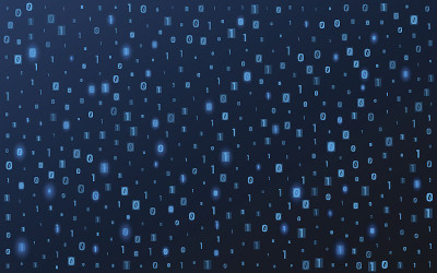 背景来自二进制代码。发光的图形是蓝色的。高新技术和编程。矢量图