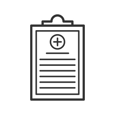 医疗报告大纲图标。医疗保健，医疗支持标志。矢量插图。