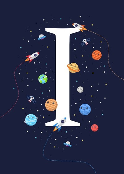 Letter I with the theme of outer space. vector ill