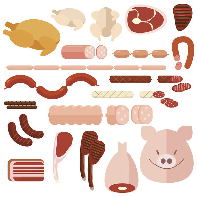 套不同种类的肉制品及半成品