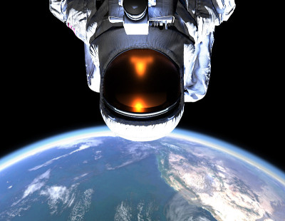 地球和宇航员的3D插图