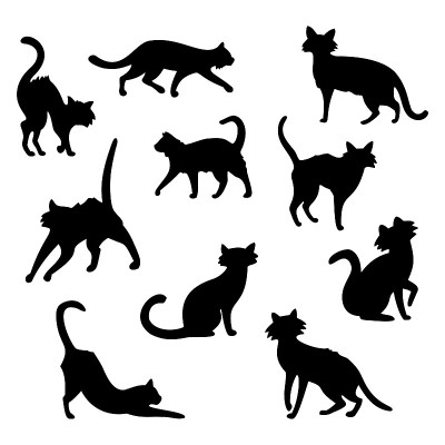 收集10个黑色万圣节猫的白色背景-矢量