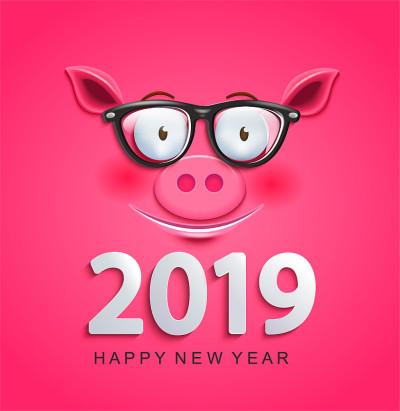 2019年猪脸贺年卡