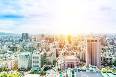 台北101城市天际线鸟瞰图，台湾
