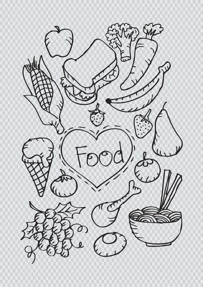 涂鸦的食物。矢量插图。