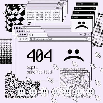 蒸波复古桌面艺术作品。404错误插图。90年代计算机接口矢量设计。
