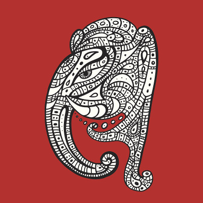 大象的头. .甘尼萨手绘插图。