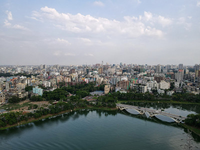 达卡城市景观hatijheel的无人机视角