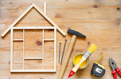 家居装修施工diy抽象背景与工具木板