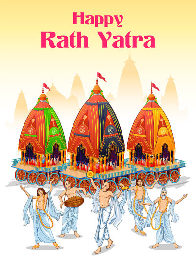Lord Jagannath, Balabhadra和Subhadra在年度Rathayatra在奥