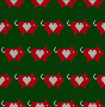 Seamless woolen knitted Christmas pattern with pig