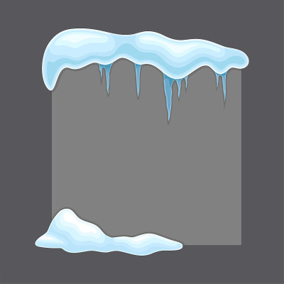 空白冻结方形横幅与雪和冰柱，寒冷的季节假日框架卡通矢量插图