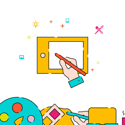 Hand draws on a graphics tablet filled line icon, 
