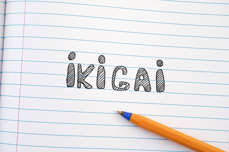 Ikigai字写在笔记本和笔上