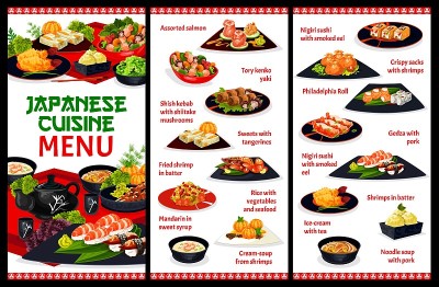 日本料理餐厅餐食矢量菜单