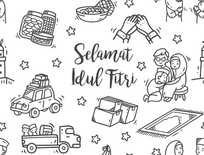 Eid mubarak或idul fitri节日涂鸦背景