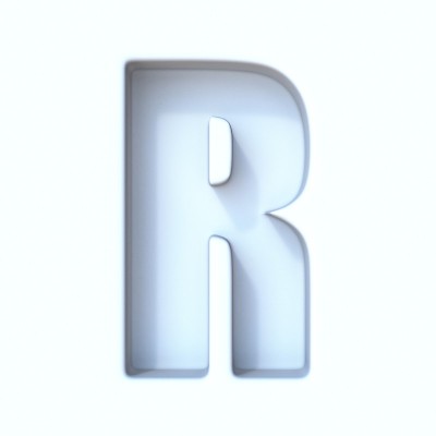 白色洞阴影字体字母R 3D