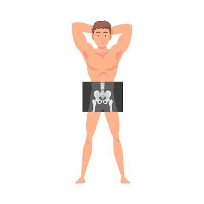 年轻男子站在内衣做他的大腿关节x线矢量图