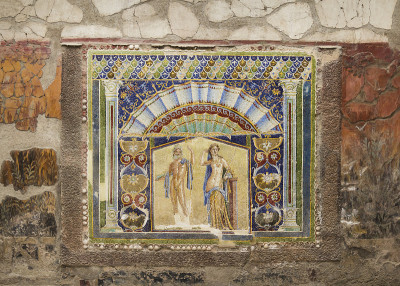 意大利Ercolano (Herculaneum) Neptune和Amphitrite的墙壁马赛克