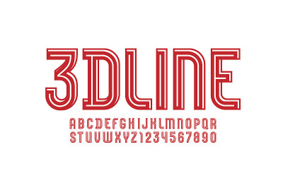 3D现代字体，时尚的红色字母，压缩的字母和数字与线，矢量插图10eps