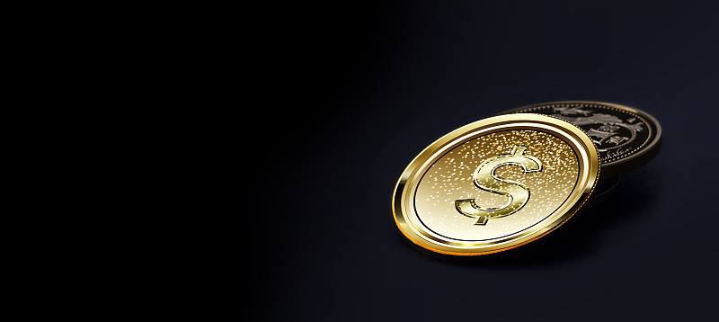金币3d数字货币悬浮商业横幅web在黑暗的背景-金币采矿的概念