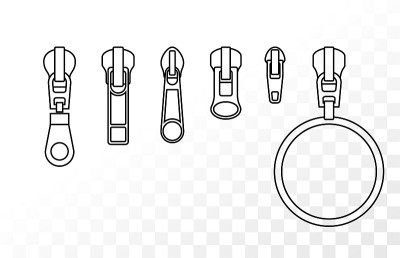 Set of vector zipper icons. Isolated fashion sewin
