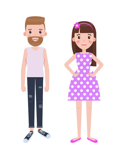 男人和女人日常服装矢量插图