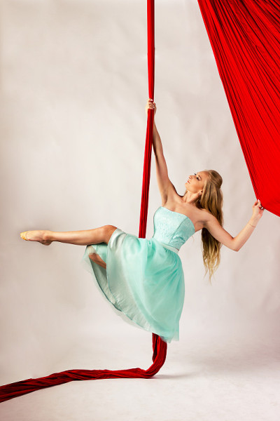 Girl training on aerial silks