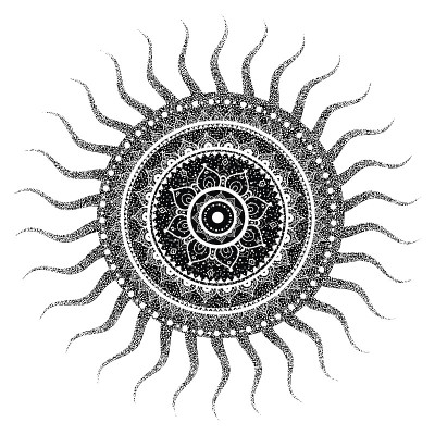 太阳。Dotwork古董模式