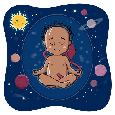 可爱的非洲新生儿在怀孕的肚子里做瑜伽。