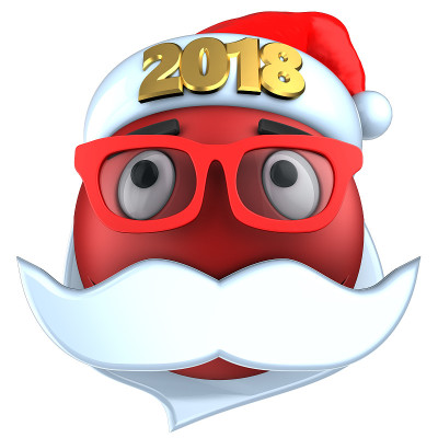 3d红色表情微笑与2018圣诞帽
