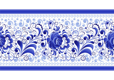 Seamless floral strip in the Russian style Gzhel