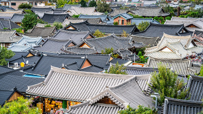 韩国全州韩屋村的屋顶