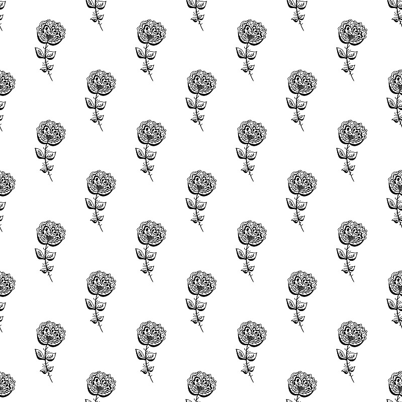 Seamless hand drawn pattern of abstract rose flowe