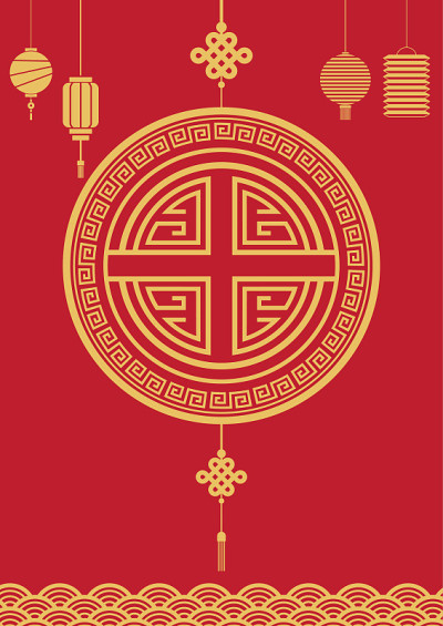 春节传统元素矢量背景插图;