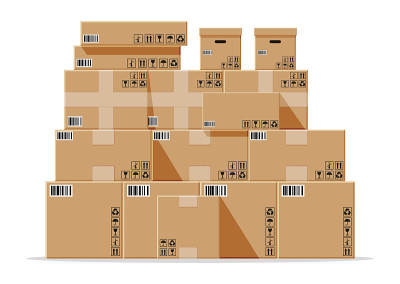 Cardboard boxes pile isolated on white