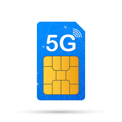 5 g的Sim卡。移动通信技术的标志。矢量插图。