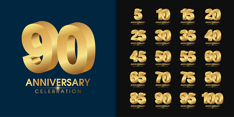 Set of premium anniversary logotype. Golden annive