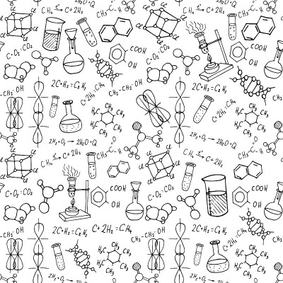 化学手绘涂鸦背景。科学的矢量图