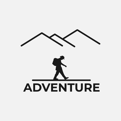 游客走向山顶，旅游探险标志模板