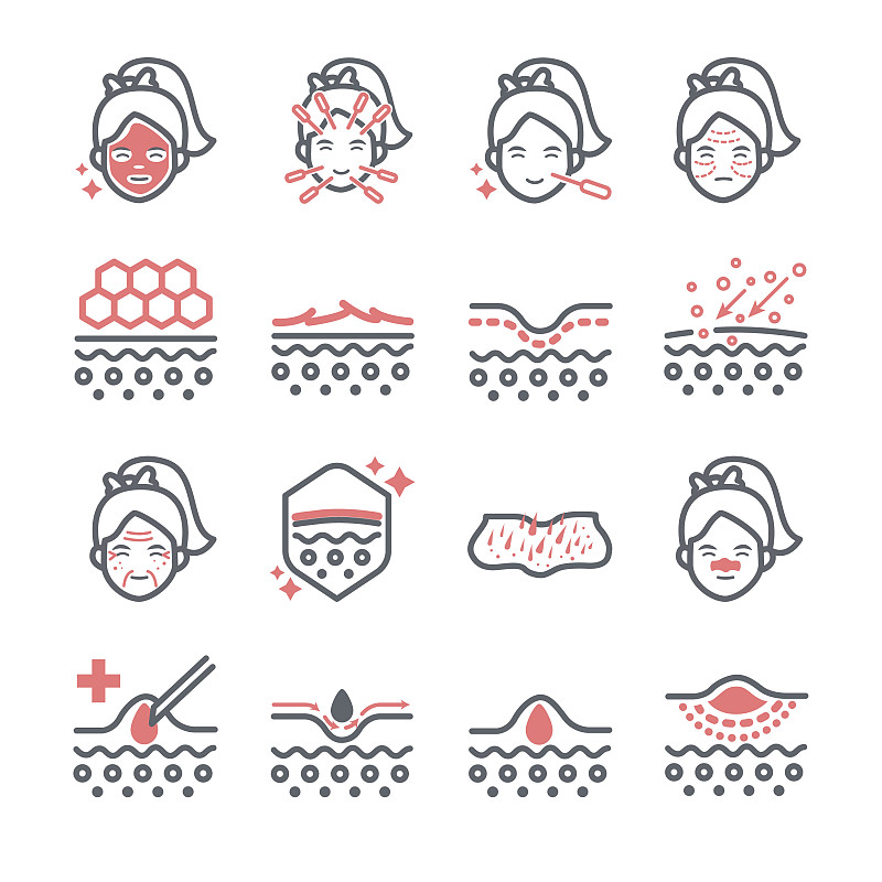 Skin face dermatologist icons set II