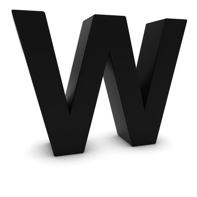 黑色3D大写字母W孤立的白色阴影