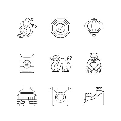 东方文化线性图标集