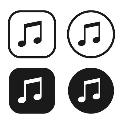 注意矢量图标集合。乐谱的象征。歌曲旋律的迹象。应用程序和web界面按钮。轮廓图像。