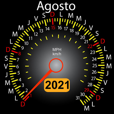 2021 year calendar speedometer car in Spanish Augu