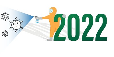 创意设计2022年新年，医学平面图标体现医学概念。病毒流行媒介插图设计模板。